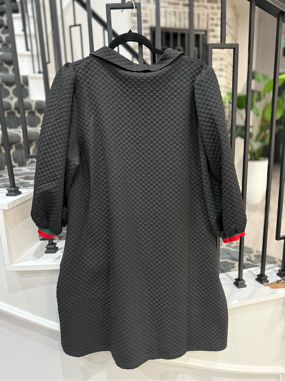 JODIFL Black Textured Polo Dress with Red and Green Trim Accents - Picture 2 of 2